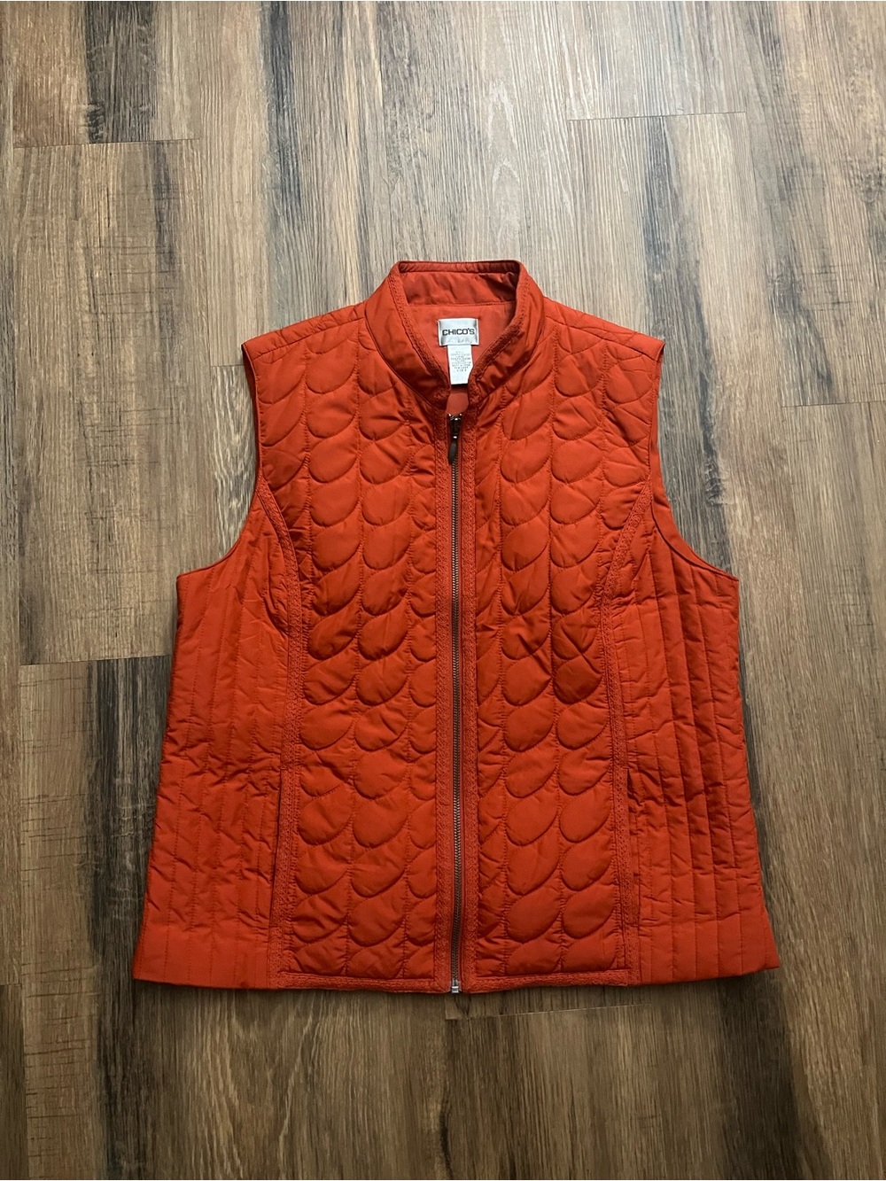 Chico's Quilted Bright Orange Zip Front Vest Womens Sz Large (Chico’s 2) Pockets